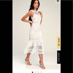 Lulu’s Charlee White Lace Midi Dress - Medium